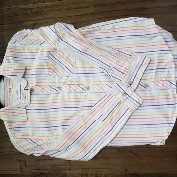 Cat & Jack Stripe Cotton Long Sleeve Button Blouse Girls Sz L - Picture 7 of 7